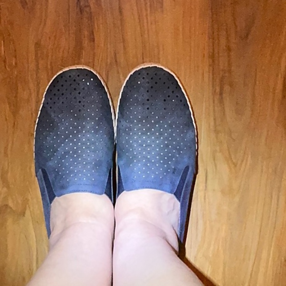 Easy Street Blue Slip-On Loafers with Perforated Design